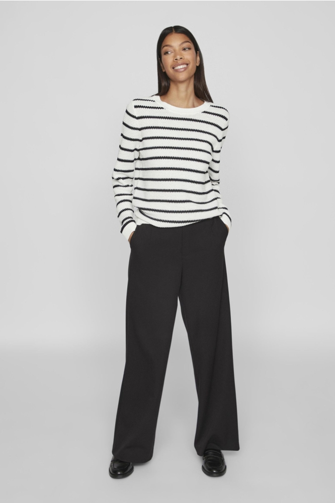 VIDALO O-NECK L/S STRIPE KNIT TOP- 14101685 WHITE ALYSSUM/BLACK
